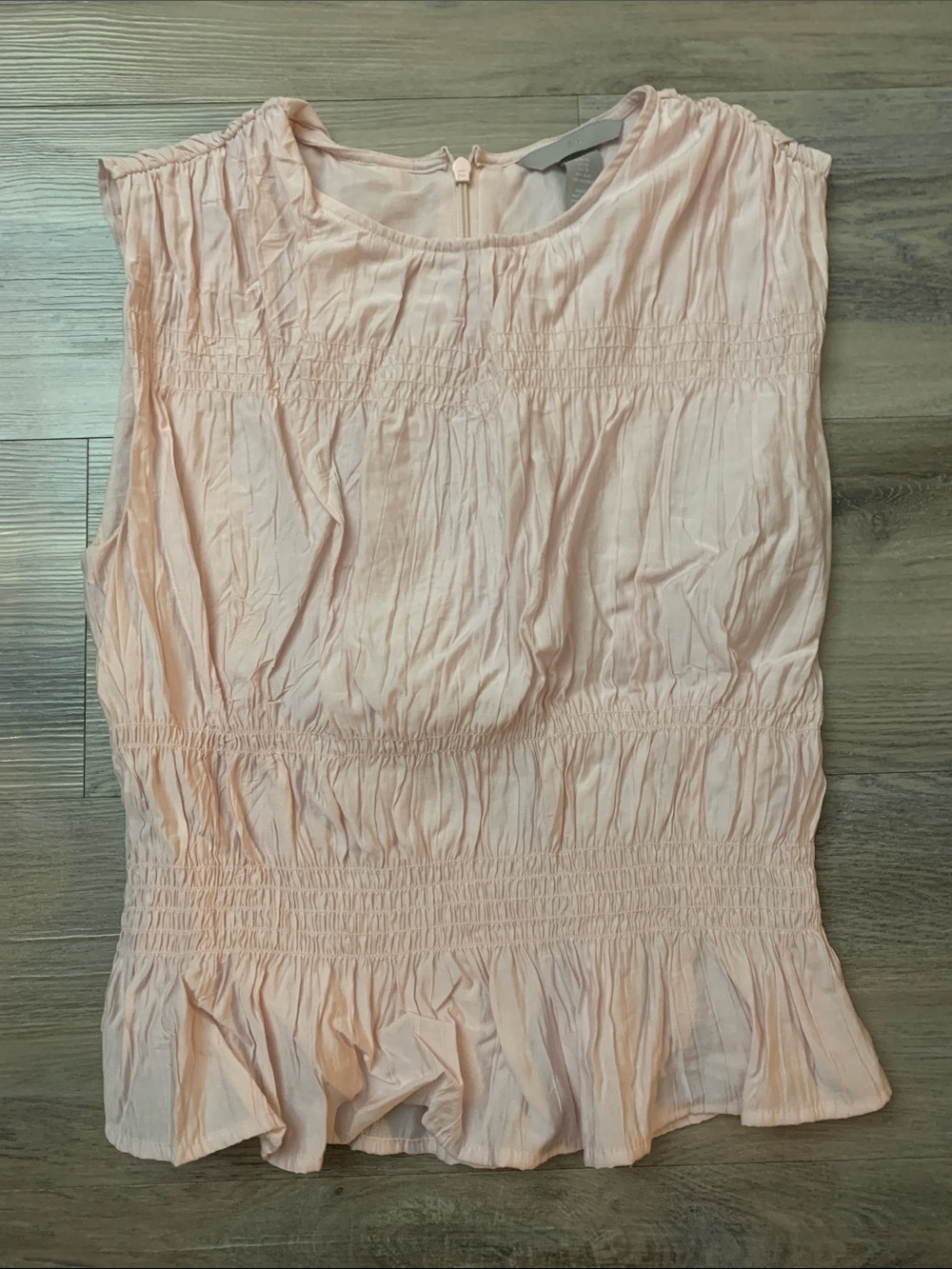 H&M Light Blush Pink Smocked Sleeveless Peplum Top Size XS